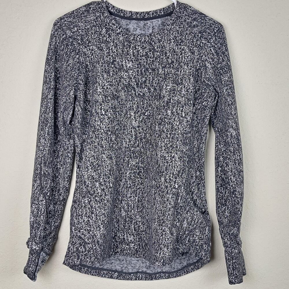 Lululemon Extra Mile w-Pocket Black White Athletic Top Long Sleeve Womens Size 8